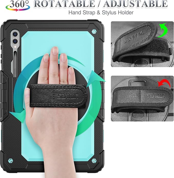 SEYMAC stock Case for Samsung Galaxy Tab S10 Ultra / S9 Ultra Tablet Case 14.6'' Protective with Screen Protector, Pen Holder, 360 Rotate Stand, Hand Strap, Shoulderr Strap, SkyBlue1