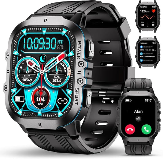 OUKITEL BT20 Military Smart Watches for Men(Answer/Make Calls), 1.96'' Fitness Smart Watches for Android/iPhone, Waterproof Smart Watch with Blood Pressure/Heart Rate/100+ Sport Modes, Watches for Men