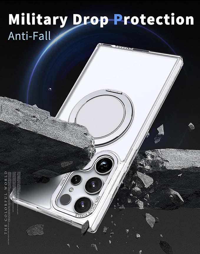 Magnetic Stand Case for Samsung Galaxy S22 Ultra/S23 Ultra [with 2 Screen Protectors] [360° Rotation Magnetic Stand] [Compatible with Magsafe] Military-Grade Drop Protection Case, Clear