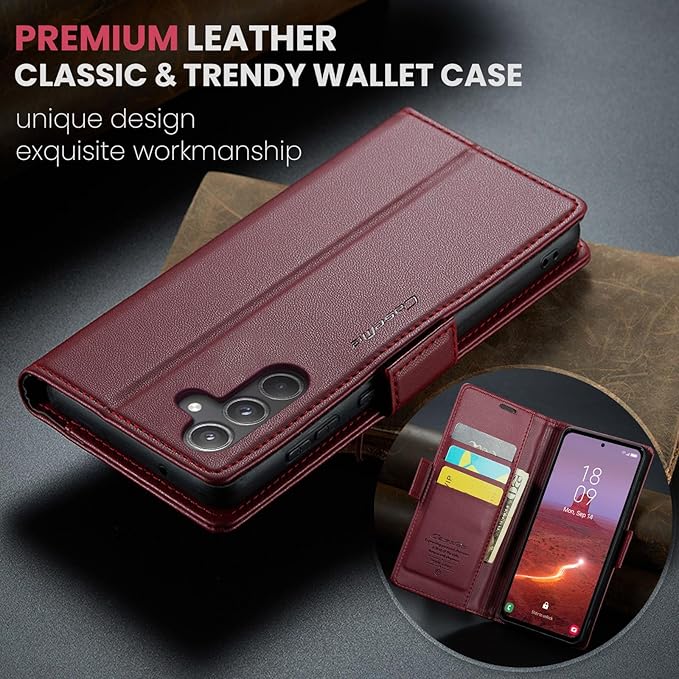 for Samsung Galaxy A55 5G Case, Premium PU Leather Wallet Case Flip Cover with [RFID Blocking][Card Holder][Stand Function] Shockproof Protective for Samsung Galaxy A55, Red