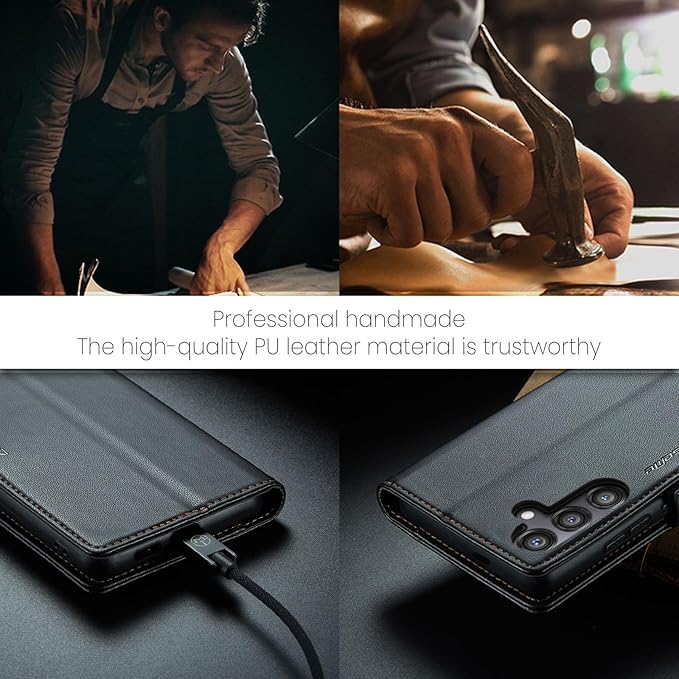 AUPAI for Samsung Galaxy S25 Plus Wallet Case with Credit Card Holder, PU Leather RFID Blocking Folio Flip Kickstand Magnetic Clasp Protective Phone Cover for Women Men Black