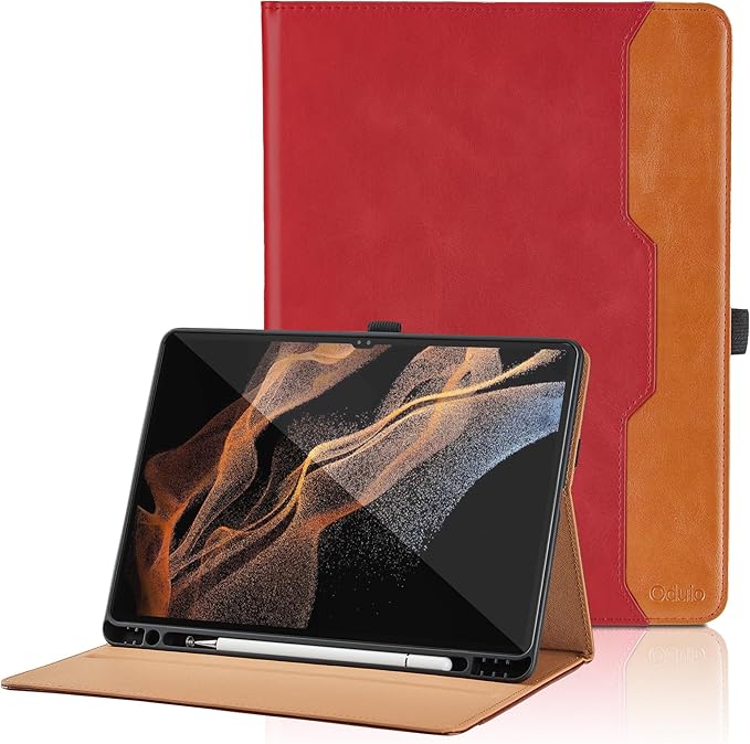 Case for Samsung Galaxy Tab S8 Ultra 14.6" 2022 (SM-X900/X906) - PU Leather Folio Case with S Pen Holder and Pocket, Auto Wake/Sleep Smart Tablet Cover, Red
