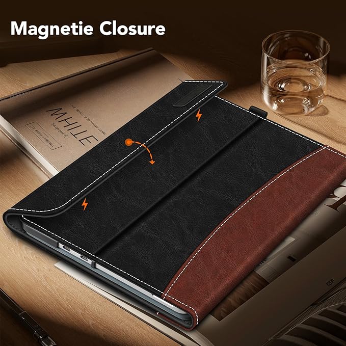 Fintie Case for Microsoft Surface Pro 12 Inch 1st Edition (2025), Multiple Angle Viewing Portfolio Business Cover with Pocket & Stylus Holder, Compatible with Type Cover Keyboard (Black/Brown)