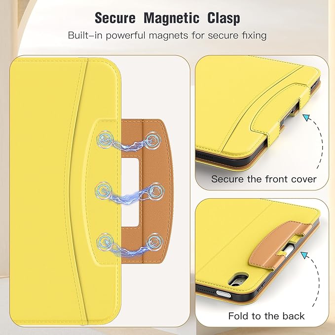 MoKo for iPad (A16) 11th Generation Case 11 inch 2025, iPad 10th Generation Case 10.9" 2022 with Pencil Holder & Pocket, Premium Leather Folio Stand Cover, Multiple Viewing Angles, Light Yellow
