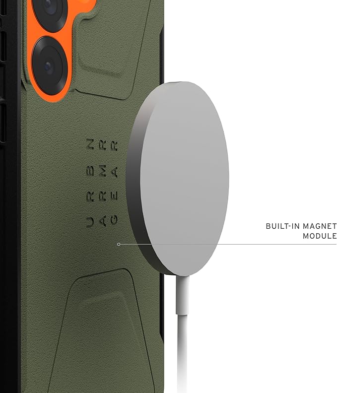 URBAN ARMOR GEAR UAG Designed for Samsung Galaxy S25 Case 6.2" Civilian - Compatible with Magnetic Charging Anti-Slip Rugged Military Drop Tested Protective Cover, Olive Drab/Orange
