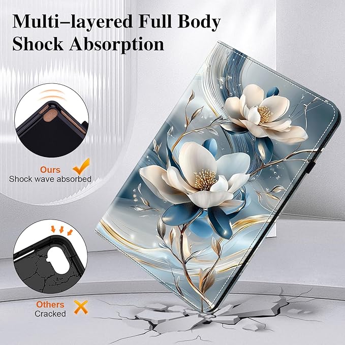 Case for Samsung Galaxy Tab S11 2025 11 inch (SM-X736B/X730) Tablet with Pencil Holder, Multiangle Stand Wallet Design Cover, Metal Flower