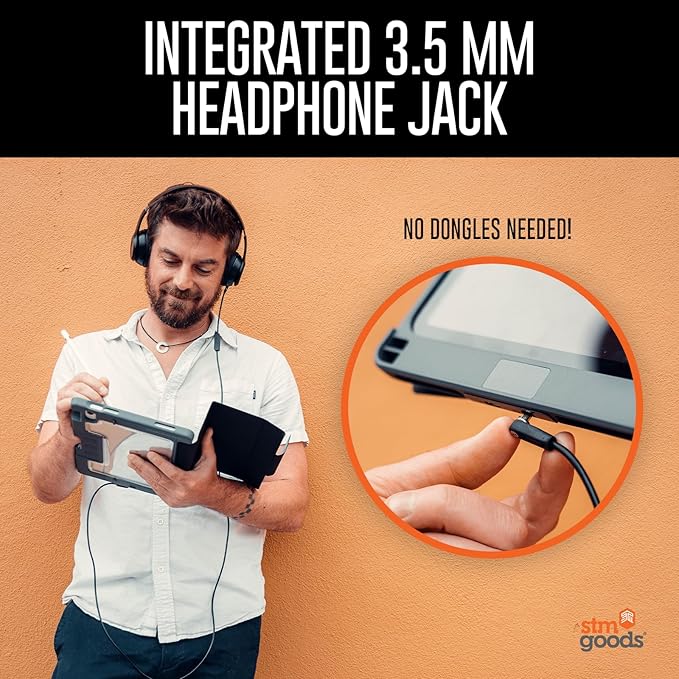 STM Goods Dux Ox for iPad (A16/10th Gen) Super Protective Case with Integrated 3.5mm Aux Jack, Translucent Back, Durable & Water-Resistant, Built-in Storage for Apple Pencil USB-C/Gen 1 - Black