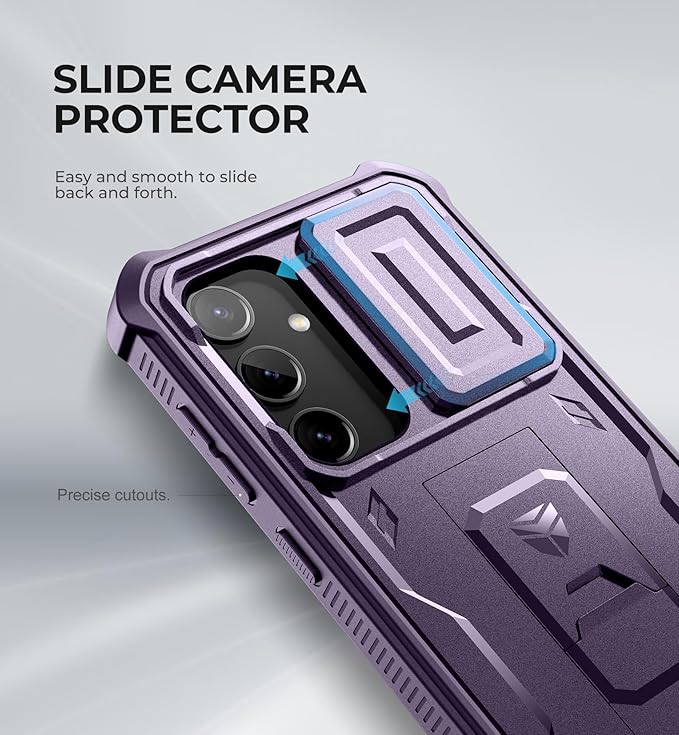 Dexnor for Samsung Galaxy S24 Case with Built-in Slide Camera Cover & Screen Protector & Kickstand, Heavy-Duty Shockproof Rugged Case Full-Body Bumper Protective Cover for Galaxy S24 (2024),Purple