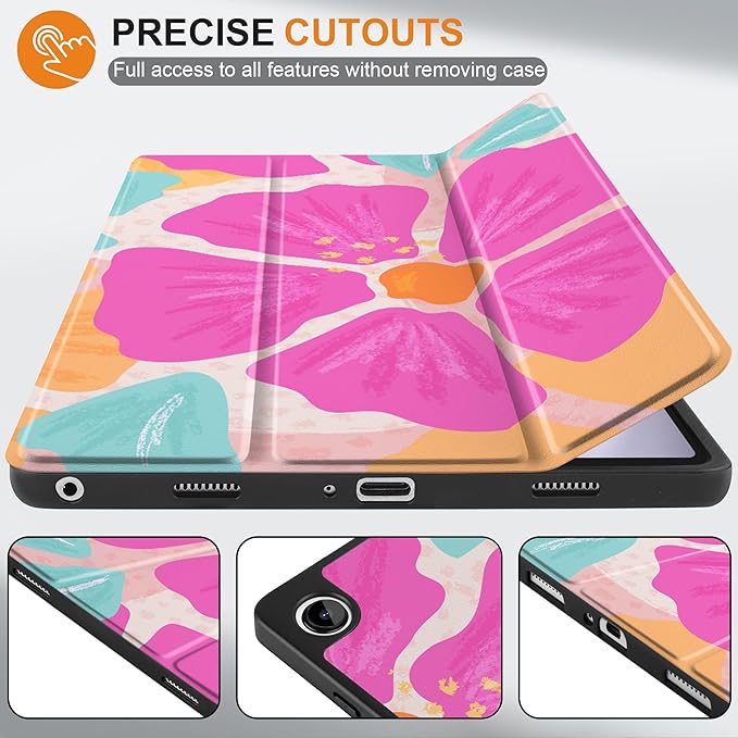 MEEgoodo Case for Samsung Galaxy Tab A9 Plus 11 inch Cover 2024 2023 with S Pen Holder, A9+ Smart Tablet Cases with Leather Trifold Stand+Soft TPU Back Shell+Smart Auto Wake/Sleep, Hand-Drawn Blossom