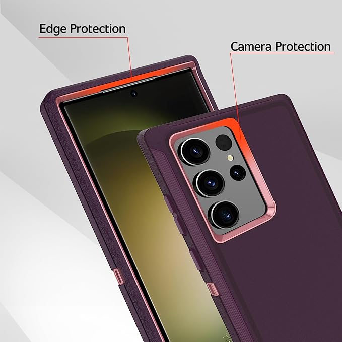 for Samsung Galaxy S23 Ultra Case with [2 Pack] HD Screen Protector, [Military-Grade] Shockproof Dust/Drop Proof 3-Layer Full Body Protection Heavy Duty Case for Galaxy S23 Ultra, Deep Purple