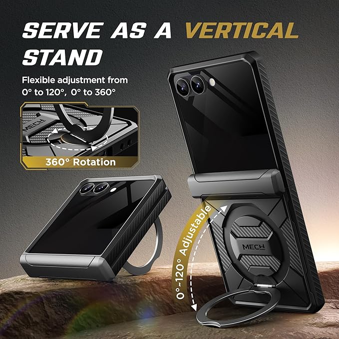 TONGATE 360° Spin Magnetic Stand for Z Flip 7 Case with Privacy Screen Protector, [Compatible with Magsafe] [Anti Spy] Full-Body Shockproof Samsung Galaxy Z Flip 7 Case with Hinge Protection, Black