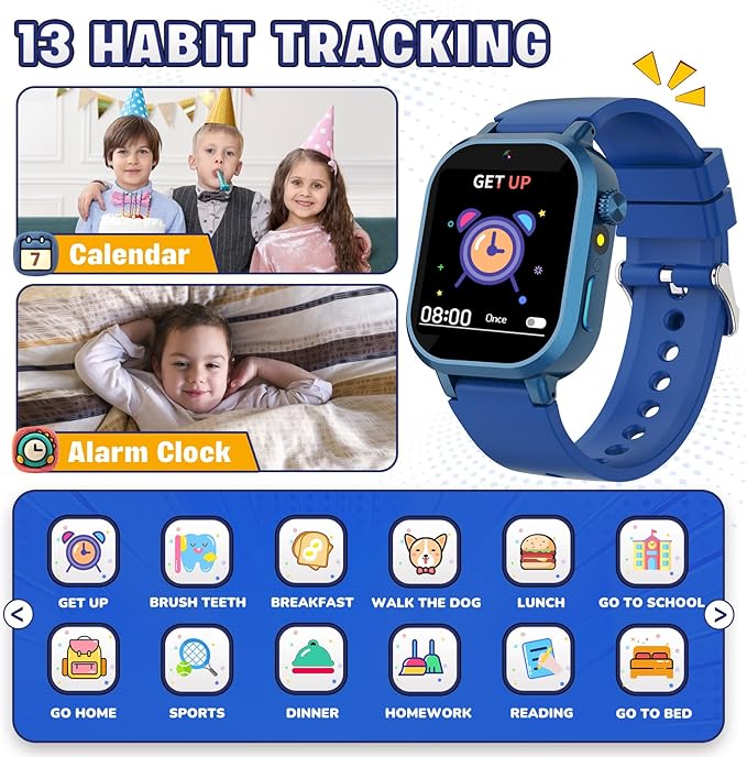 Vakzovy Kids Waterproof Smart Watch Boys Gift Age 4-12, Kids Watch with 39 Games Video Camera Music Player Alarm Clock Pedometer Calculator Habit Tracking Birthday Gift for 6 7 8 9 Year Olds Boys