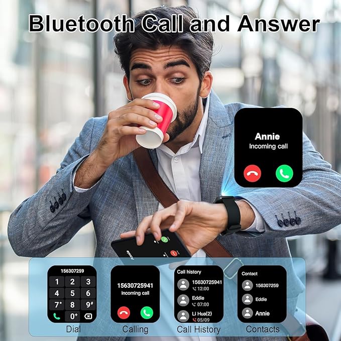 Smart Watch, 1.96" for Men Women (Answer/Make Call), Fitness Tracker with 100+ Sport Modes, IP68 Waterproof, Heart Rate/Sleep Monitor, Spo2, Pedometer, Activity Tracker for Android iOS, V71-2