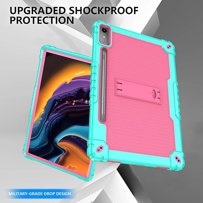 Case for Lenovo Tab P12 12.7 Inches Tablet Case,Heavy-Duty Drop-Proof Shockproof Hybrid Kids Protective Case for Lenovo tab P12/Xiaoxin Pad Pro 12.7" Tablet Case TB370FU/TB371FC (Green/Pink)