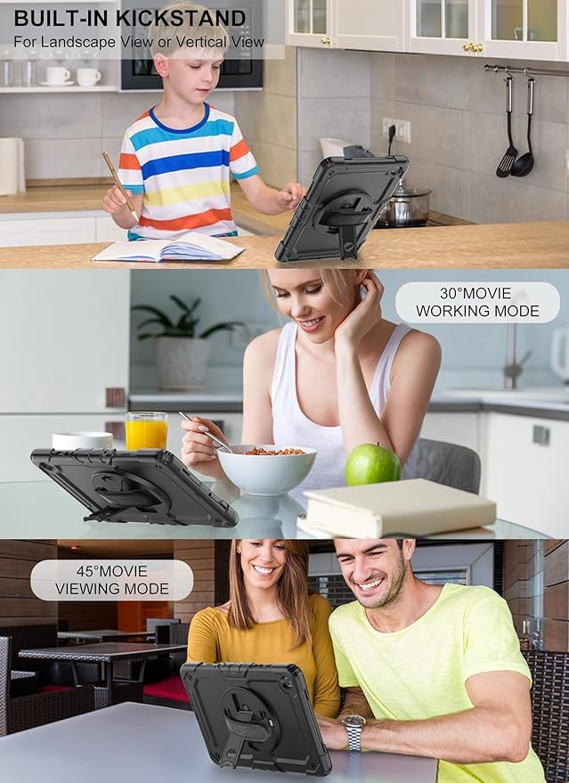 Case for Samsung Galaxy Tab A9 Plus Tablet Case 11 inch 2023 [with Tempered Glass Screen Protector],Rotatable Kickstand,S Pen Holder,Hand/Shoulder Strap (Black)