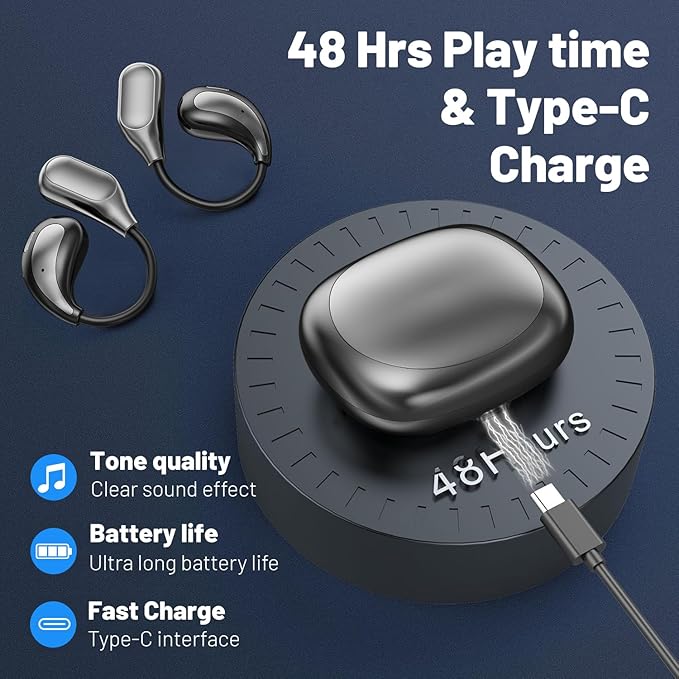 Open Ear Wireless Bluetooth Headphones, Sport Over Headset Built-in Mic, LED Display, Touch Control Earphones, IPX5 Waterproof for Sports Running Driving Cycling (Green)