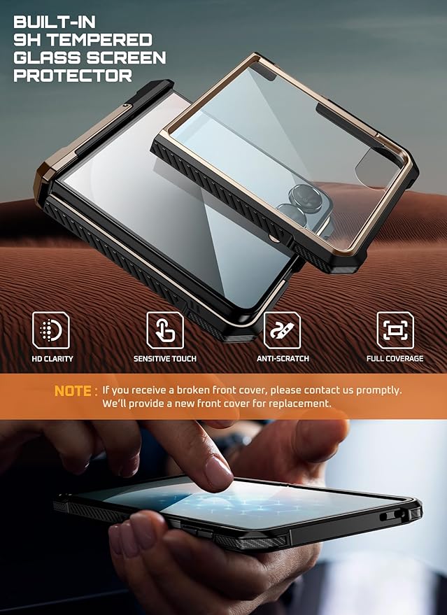 SUPCASE for Samsung Galaxy Z Flip 7 Case with Stand & Front Screen Protector (Unicorn Beetle Grip), [Support MagSafe] [Hinge Protection] Full Body Military-Grade Rugged Back Phone Cover, Desert