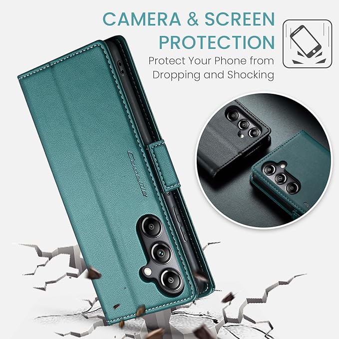 for Samsung Galaxy A05s Case, Premium PU Leather Wallet Case Flip Cover with [RFID Blocking][Card Holder][Stand Function] Shockproof Protective for Samsung Galaxy A05s, Blue-Green