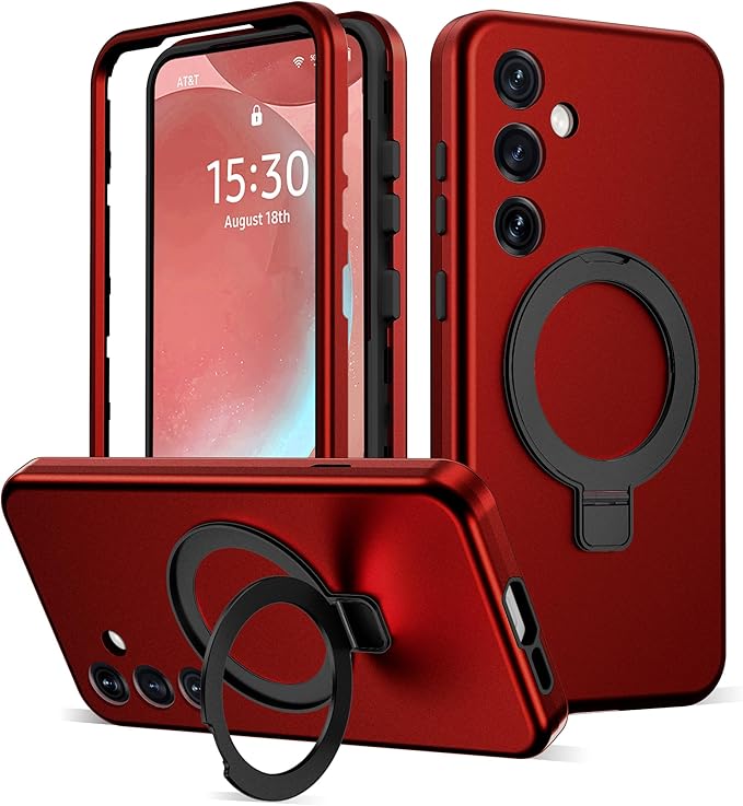 Designed for Samsung Galaxy S24 Plus Case with Magnetic Ring Stand [Compatible with Mag-Safe][Military Grade Drop Protection][Build in Kickstand] Shockproof S24+ Phone Case 6.7",Red