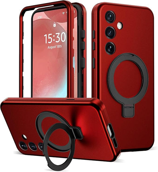 Designed for Samsung Galaxy S24 Plus Case with Magnetic Ring Stand [Compatible with Mag-Safe][Military Grade Drop Protection][Build in Kickstand] Shockproof S24+ Phone Case 6.7",Red
