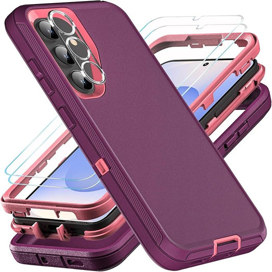 for Samsung Galaxy S25 Case, ONLY, [NOT FIT Galaxy S25 Edge/S25 Plus/S25 Ultra], Military Grade Case with 2Pcs Tempered Glass Screen Protector & 1Pcs Camera Lens Protector (Purple/Pink)