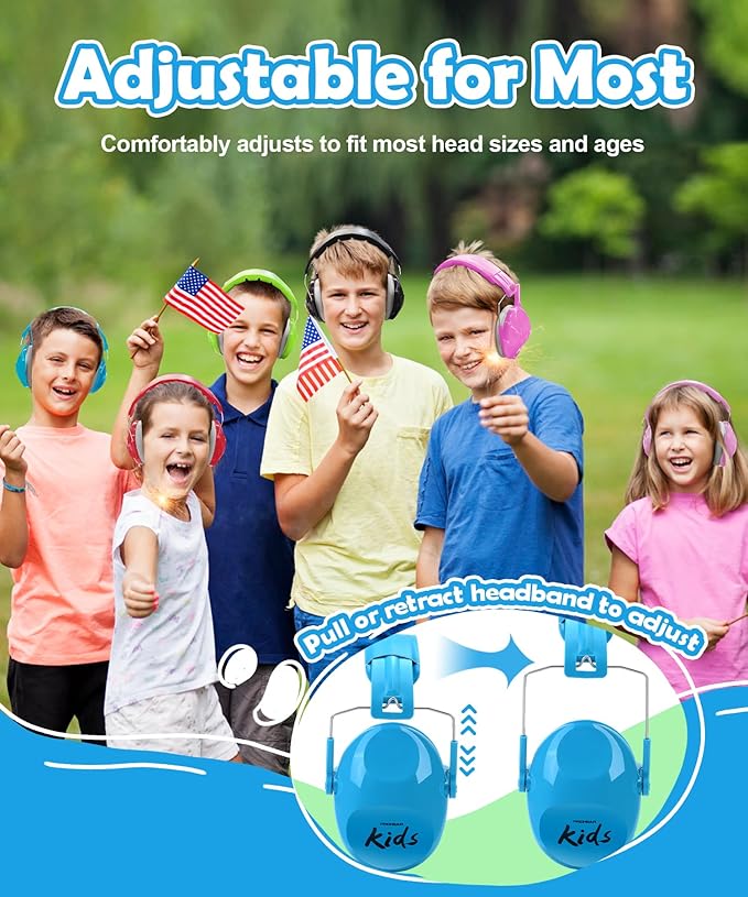 PROHEAR 032 2.0 Kids Noise Cancelling Headphones with Adjustable Headband - 25dB NRR Autism Ear Protection for Child at Mowing Studying Sleeping Racing - Blue and Pink, 2 Pack