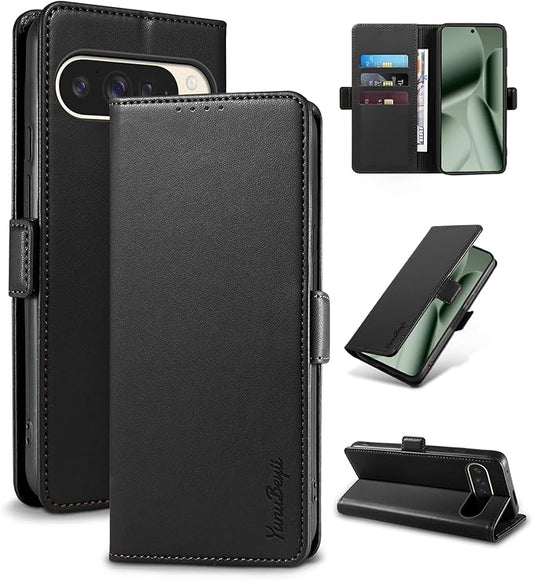 Wallet Flip Case for Google Pixel 10 Pro XL 5G - [RFID Blocking] Luxury PU Leather Card Holder Magnetic Phone Cover with Kickstand,Shockproof Protective Case,Black