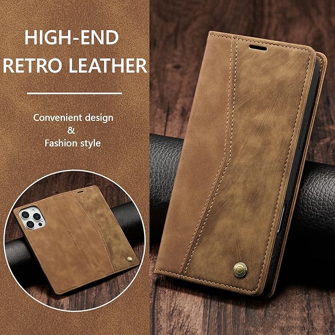 QLTYPRI for iPhone 16 Pro Max Case Wallet with Card Holder, Vintage PU Leather Kickstand Magnetic Closure Shockproof Folio Book Cover Case for iPhone 16 Pro Max - Retro Brown