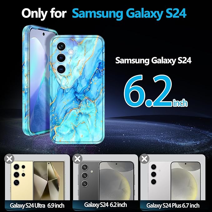 Casetego for Galaxy S24 Case,Compatible with MagSafe,[Military Grade Drop Test] Full Body Protection Slim Shockproof Rugged Marble Women Case for Samsung Galaxy S24 6.2 inch,Light Blue