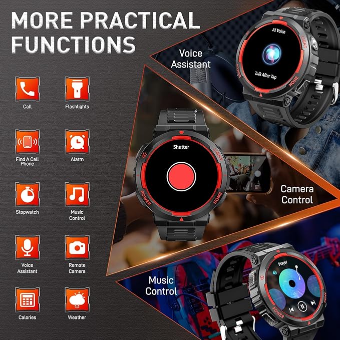 Military Smart Watches for Men (Answer/Make Calls) with LED Flashlight 3ATM Waterproof Smartwatch with 100+ Sports Modes 1.53" Fitness Tracker with Heart Rate Monitor for iPhone Android