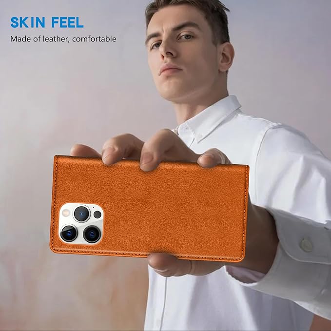 ZZXX for iPhone 15 Pro Wallet Case with [RFID Blocking] Card Slot Stand Strong Magnetic Leather Flip Fold Protective Phone Case for iPhone 15 Pro Case Wallet(Brown-6.1 inch)