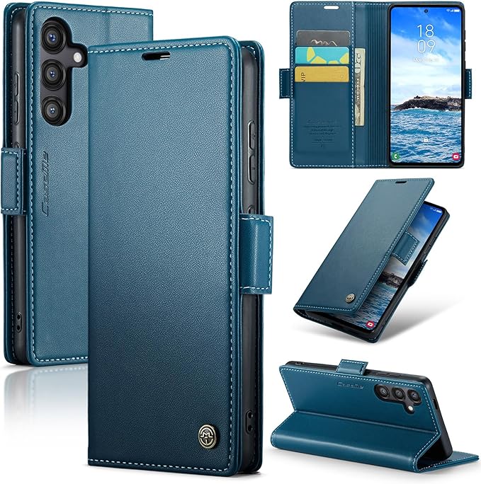 AUPAI for Samsung Galaxy S25 Plus Wallet Case with Credit Card Holder, PU Leather RFID Blocking Folio Flip Kickstand Magnetic Clasp Protective Phone case for Women Men Blue