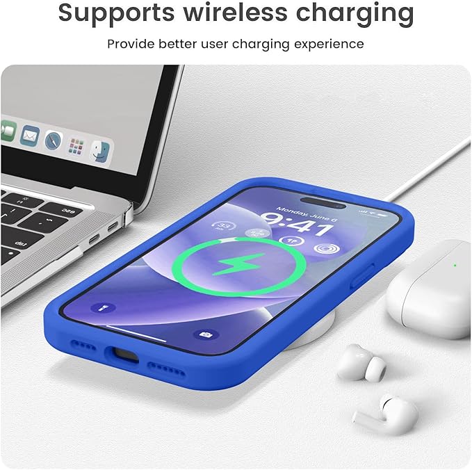 Vooii Compatible with iPhone 15 Pro Case, Upgrade Defender Liquid Silicone, [Camera Protection] [Soft Anti-Scratch Microfiber Lining] Shockproof Phone Case for iPhone 15 Pro 6.1 inch - Klein Blue