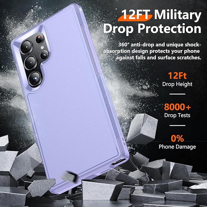 Red2Fire for Samsung Galaxy S24 Ultra Case, [Military Grade Drop Protection] Non-Slip Heavy Duty Full Body Shockproof Protection Phone Case for S24 Ultra Case 6.8 inch, Purple