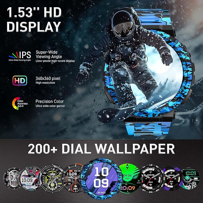 Military Smart Watches for Men (Answer/Make Calls) with LED Flashlight 3ATM Waterproof Smartwatch with 100+ Sports Modes 1.53" Fitness Tracker with Heart Rate Monitor for iPhone Android