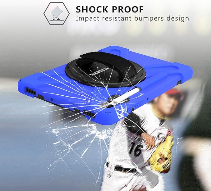 BRAECN for Samsung Galaxy Tab S6 case 10.5 Inch 2019 (with S Pen Holder),Heavy Duty Drop Protection Rugged Case with [Hand Strap][Rotating Stand][Shoulder Strap],No Support Samsung Key Board–Blue