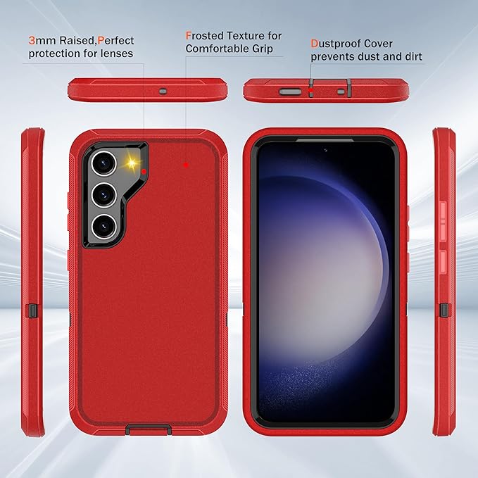 for Samsung Galaxy S23 Case with [2 Pack] HD Screen Protector, [Military-Grade] Shockproof Dust/Drop Proof 3-Layer Full Body Protection Heavy Duty Case for Galaxy S23 5G, Red