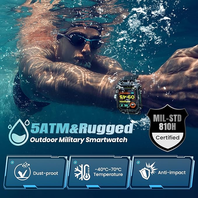 Military Smart Watch for Men(Answer/Make Call),2.06"Large AMOLED 710mAh Battery IP69 Waterproof Smartwatch for Android iPhone Fitness Tracker with Heart Rate/Sleep/Compass/SpO2/120+Sport Modes