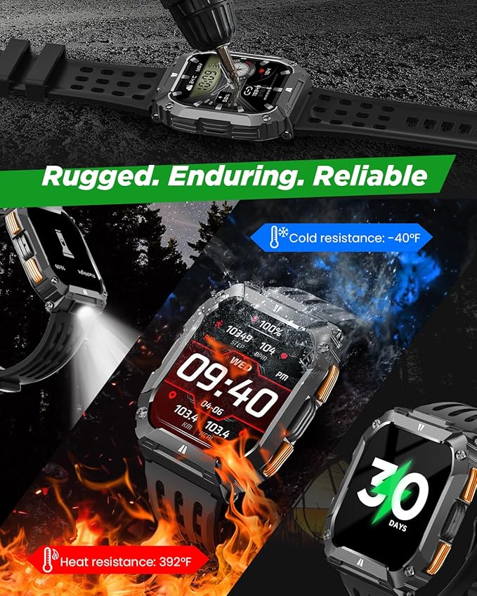 Smart Watches for Men Fitness Watch: 100 Days Battery Life/Call/Answer 1.95'' Mens Military Smart Watch for Android & iPhone, Fitness Tracker with Flashlight/Heart Rate Sleep Monitor/100+ Sport Modes