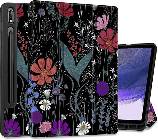 Case for Samsung Galaxy Tab S8 2022 & S7 2020, Shockproof Tablet Case for Samsung Tab S8/S7 11 inch with Auto Sleep/Wake & Trifold Stand & Soft TPU Back Cover, Wild Flowers