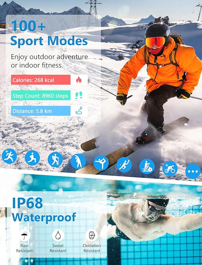 Smart Watch, 44mm Smartwatch Answer Make Calls, Alexa 1.83" Fitness Watch, IP68 Waterproof Fitness Tracker Women Men, Heart Rate/Sleep Monitor, 100+ Sports Pedometer Watch for Android & iOS Phone