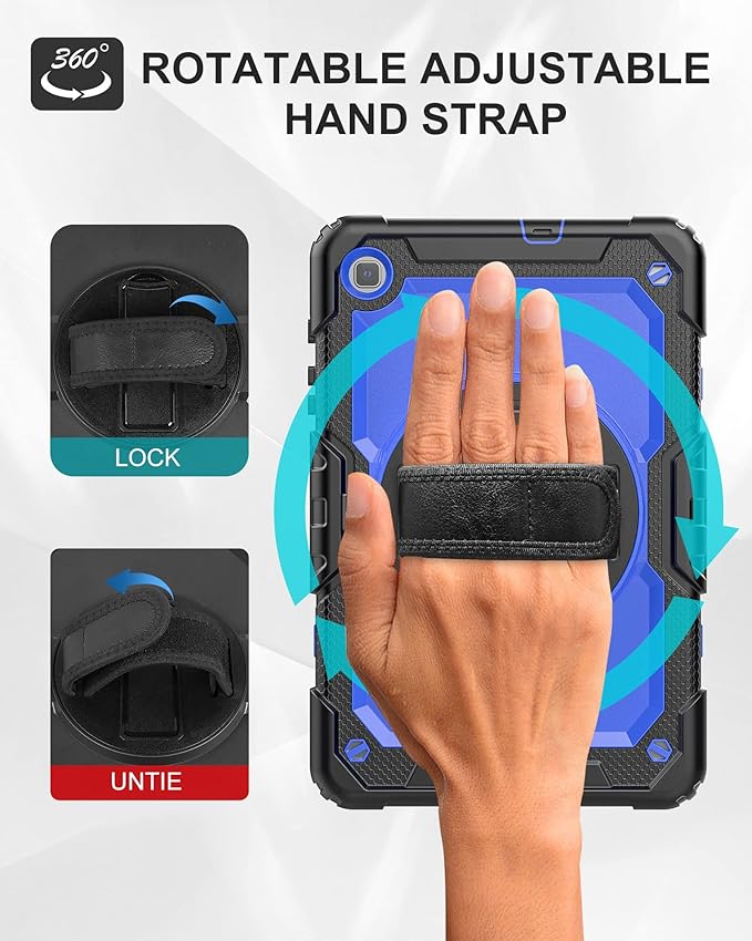 Case for Samsung Galaxy Tab S6 Lite Case 10.4" 2024/2022/2020 with Tempered Glass Screen Protector, Rotatable Kickstand/Hand & Shoulder Strap/S Pen Holder (Blue)