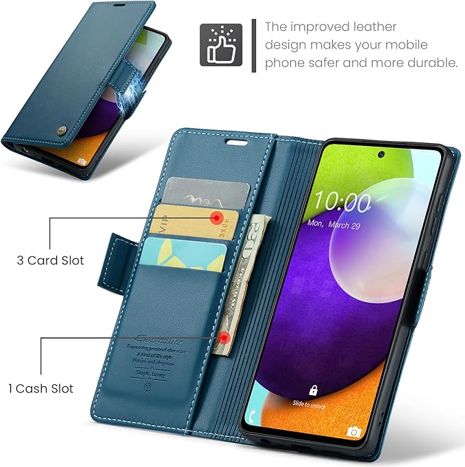 for Samsung Galaxy A52 4G/5G Case, Premium PU Leather Wallet Case Flip Cover with [RFID Blocking][Card Holder][Stand Function] for Samsung Galaxy A52 (5G/4G)/A52s 5G, Blue