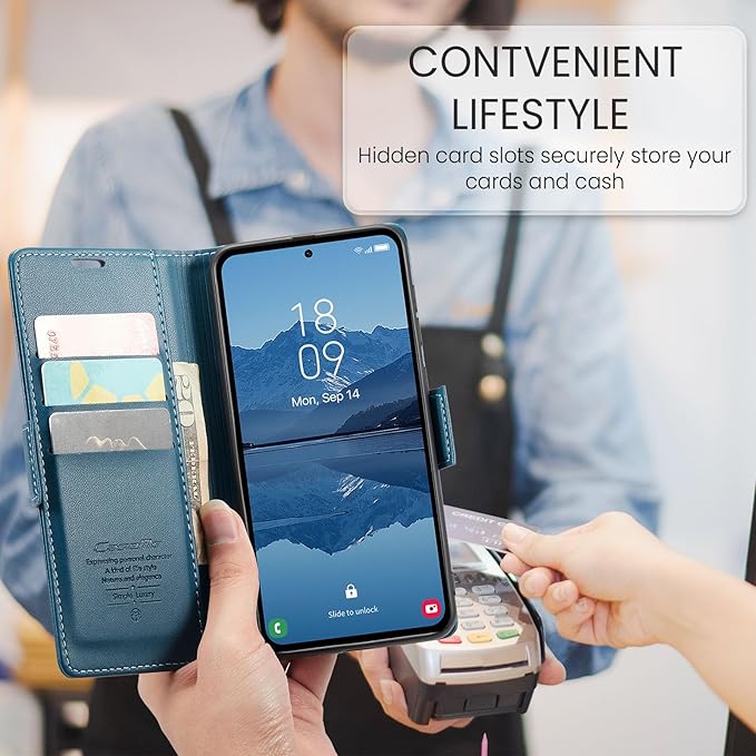 for Samsung Galaxy A55 5G Case, Premium PU Leather Wallet Case Flip Cover with [RFID Blocking][Card Holder][Stand Function] Shockproof Protective for Samsung Galaxy A55, Blue