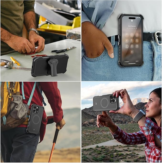 M MYBAT PRO for iPhone 16 Pro Max Case,Maverick Series Case with Belt Clip Holster,[Compatible with Magsafe] w/Screen Protector,Anti-Drop,Shockproof,w 360°Rotating Kickstand,Heavy Duty Protection