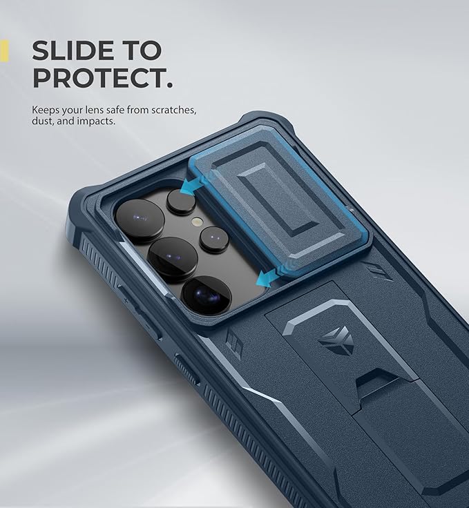 Dexnor for Samsung Galaxy S25 Ultra Case with Built-in Slide Camera Cover & Screen Protector & Kickstand, Heavy-Duty Shockproof Rugged Case Full-Body Bumper Cover for Galaxy S25 Ultra(2025),Navy Blue