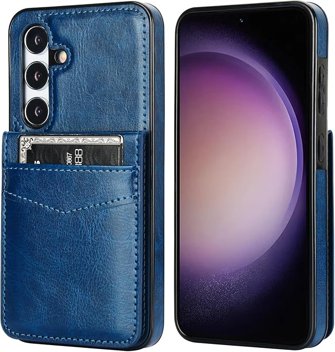 KIHUWEY for Samsung Galaxy S24 Case Wallet with Credit Card Holder, Flip Premium Leather Magnetic Clasp Kickstand Heavy Duty Protective Cover for Samsung Galaxy S24 6.2" (Blue)