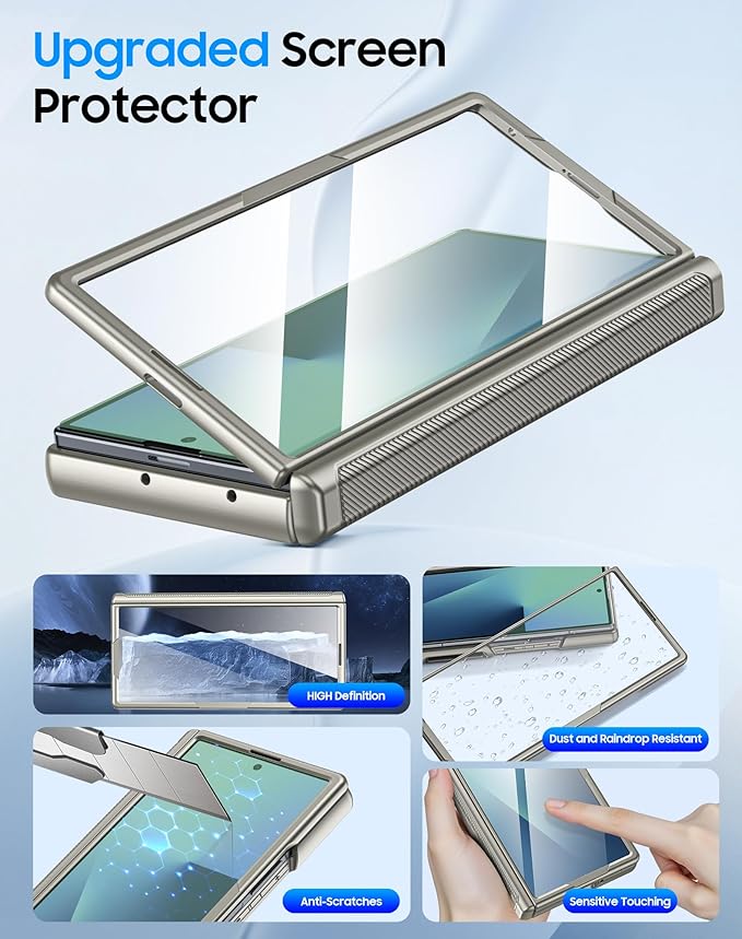 for Samsung Galaxy Z Fold 7 Case with Card Holder RFID Blocking, Built in Slide Lens Cover & Hinge Protection & Screen Protector, Shockproof Wallet Case for Z Fold 7 (Titanium Gold)