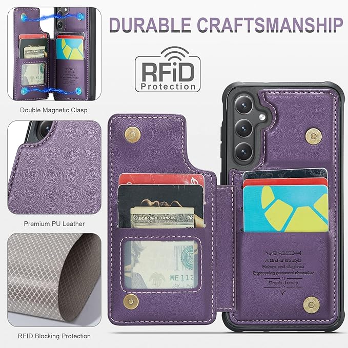 Vinich for Samsung Galaxy S24 Plus Wallet Case with Card Holder, RFID Blocking Credit Slots Kickstand Shockproof Phone Cover for Women Men, Purple