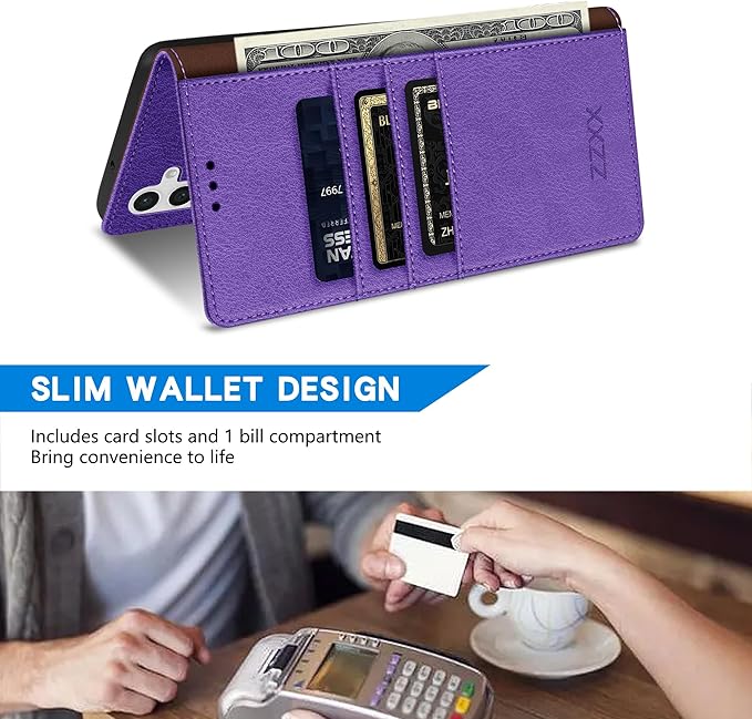 ZZXX for Samsung Galaxy S25 Wallet Case with [RFID Blocking] Card Slot Kickstand Magnetic Closure Leather Flip Fold Protective Phone Case for Samsung Galaxy S25 5G Case Wallet(Purple-6.2 inch)